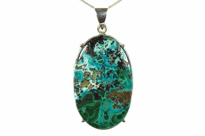 Vibrant Malachite & Chrysocolla Pendant - Sterling Silver #279837